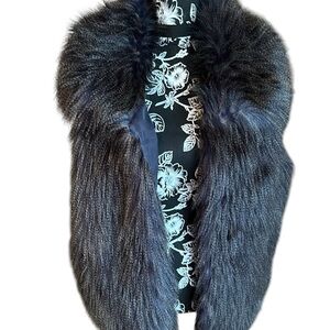 Faux Frenzi  by Dena size large faux fur vest dark long haired blue ish gray